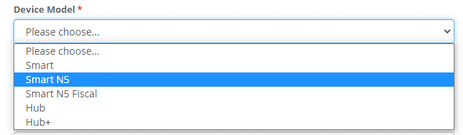 Device model dropdown