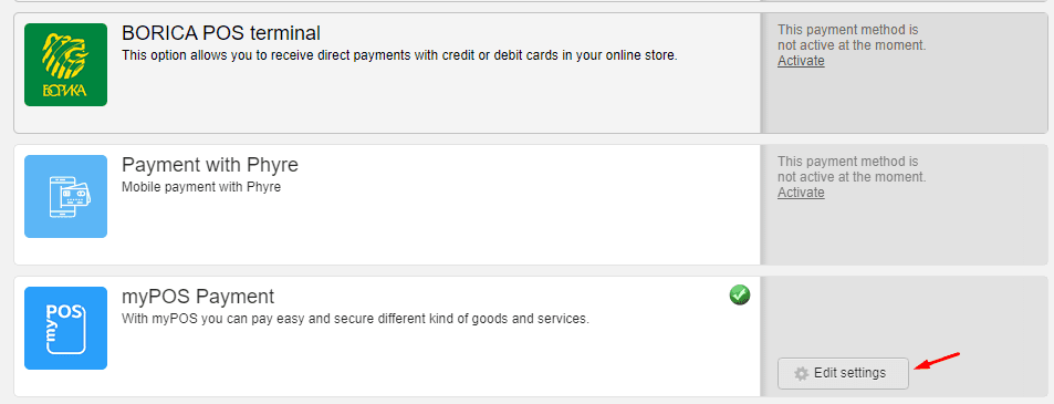 Edit myPOS Settings