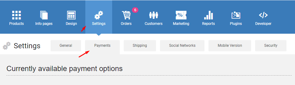Gombashop Payment Settings