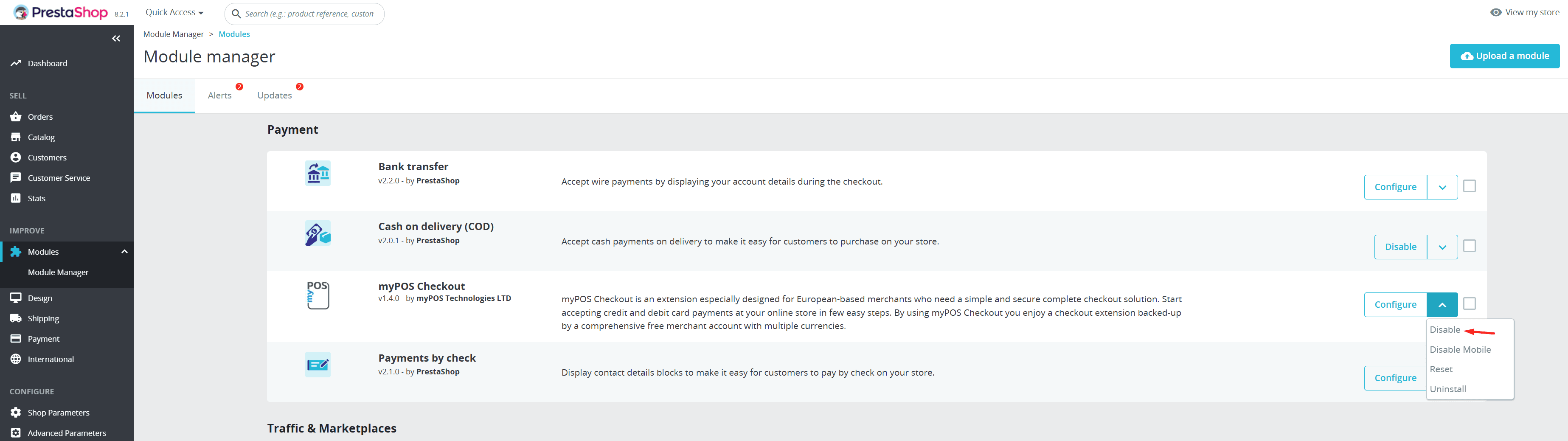 PrestaShop Enable/Disable myPOS Checkout Plugin