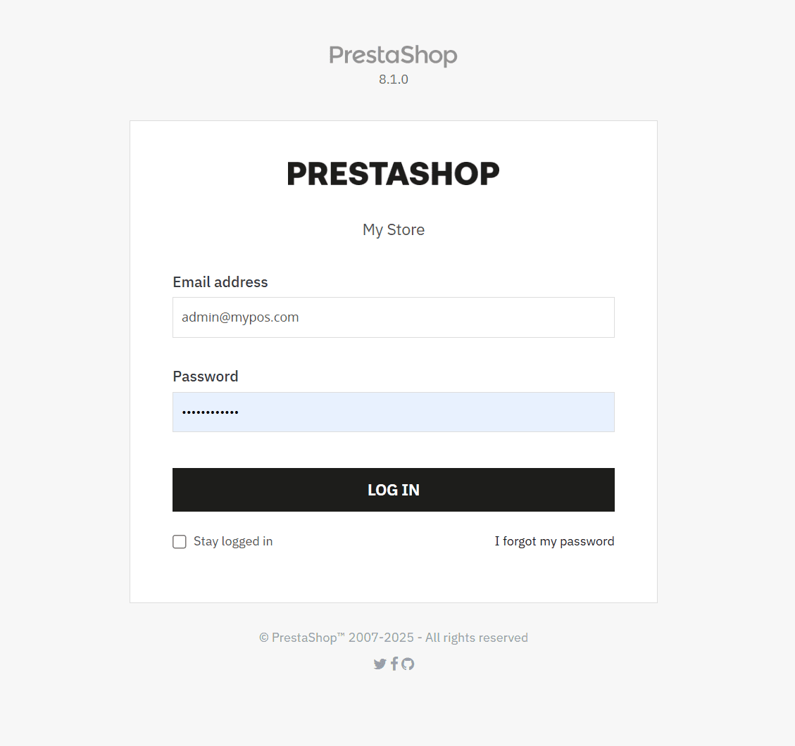 PrestaShop Admin Login