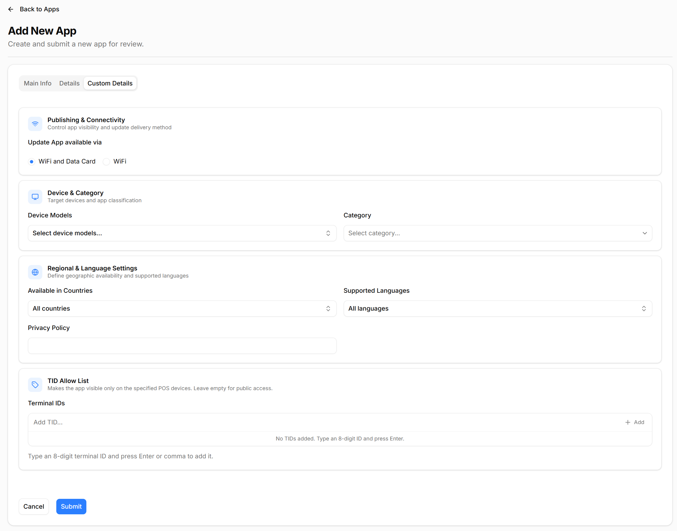 AppMarket add new app custom details tab
