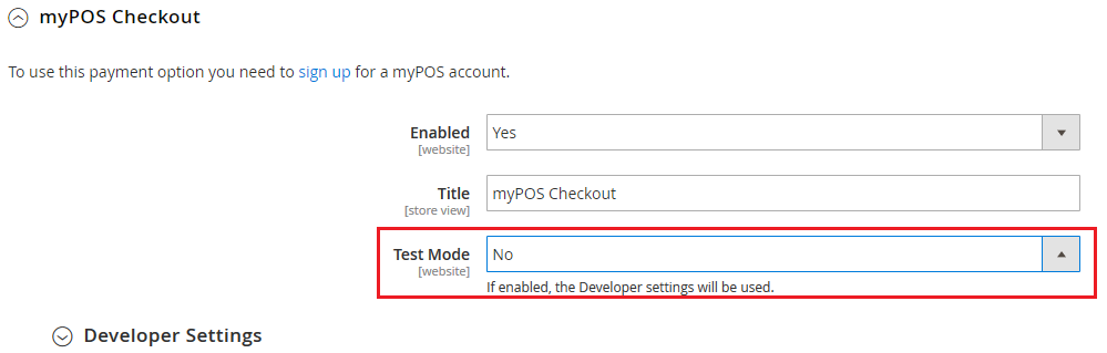 myPOS checkout Test mode