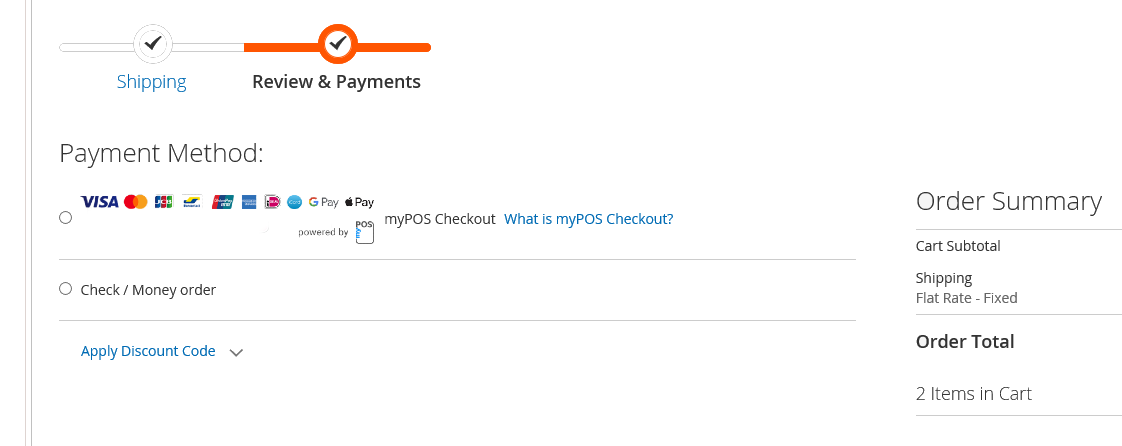 Once myPOS Checkout is configured your customers will be able to choose it as a payment method and pay for your goods and services easily and secure using their Debit/Credit card.